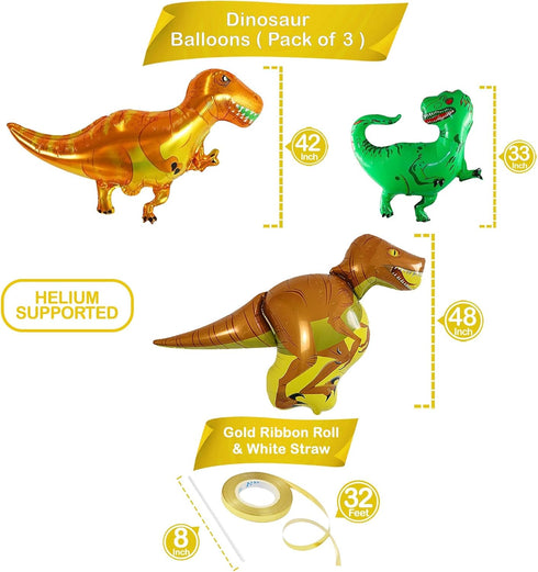 KatchOn Giant Dinosaur Balloons for Birthday Party - 48 Inch, Pack of 4 | Three Rex Party Decorations | Dinosaur Birthday Decorations...