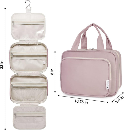 Narwey Hanging Toiletry Bag for Women Travel Makeup Bag Organizer Toiletries Bag for Travel Size Essentials Accessories Cosmetics (Dusty Rose (Med...