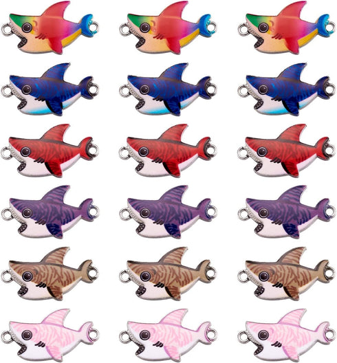 FASHEWELRY 100Pcs Alloy Shark Enamel Connector Charms Metal Fish Link Charms Jewelry Pendants Links for DIY Necklace Bracelet Jewelry Making...
