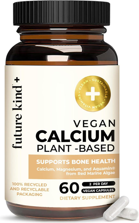 Future Kind Vegan Calcium Supplement (60 Capsules) - Plant-Based Calcium Magnesium Supplement Sourced from Iceland for Teeth and Bone Support - Ca...