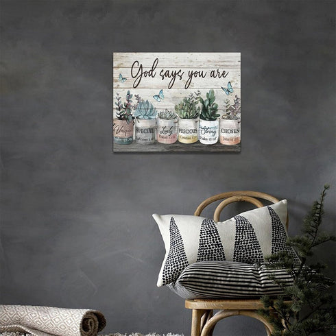 Farmhouse Bathroom Succulent Canvas Wall Art Rustic Succulent Plants Pictures Wall Decor God Says You Are Christian Bible Verse Painting Prints Co...