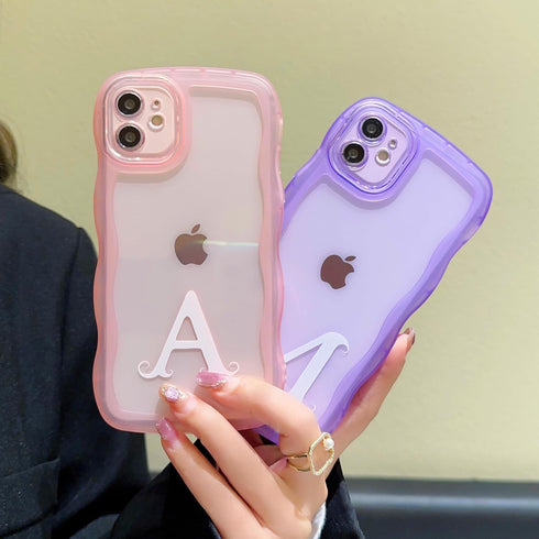 R'hllor Pink Case for iPhone 11, A - Z Initials Personalized Phonecase for Women, Cute Curly Wave Edge TPU Protective Phone Cover, Kawaii Phone Ca...