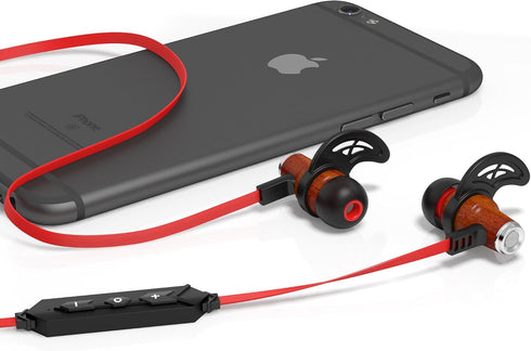 Symphonized NRG Bluetooth Wireless Wood in-Ear Noise-isolating Headphones, Earbuds, Earphones with Mic & Volume Control (Red)...