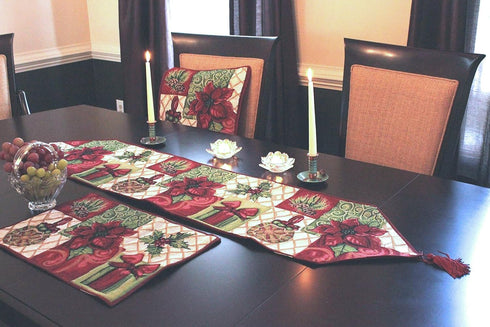 Tache Home Fashion Christmas Green Red Decorative Tapestry Holiday Tidings Poinsettia Table Runners with Tassels, 13 x 90...