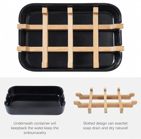 Soap Dishes for Bar Soap, Black Bathroom Soap Holder, Bamboo Soap Dishes Holder for Bathroom Shower, Bathroom Sink Soap Dish...