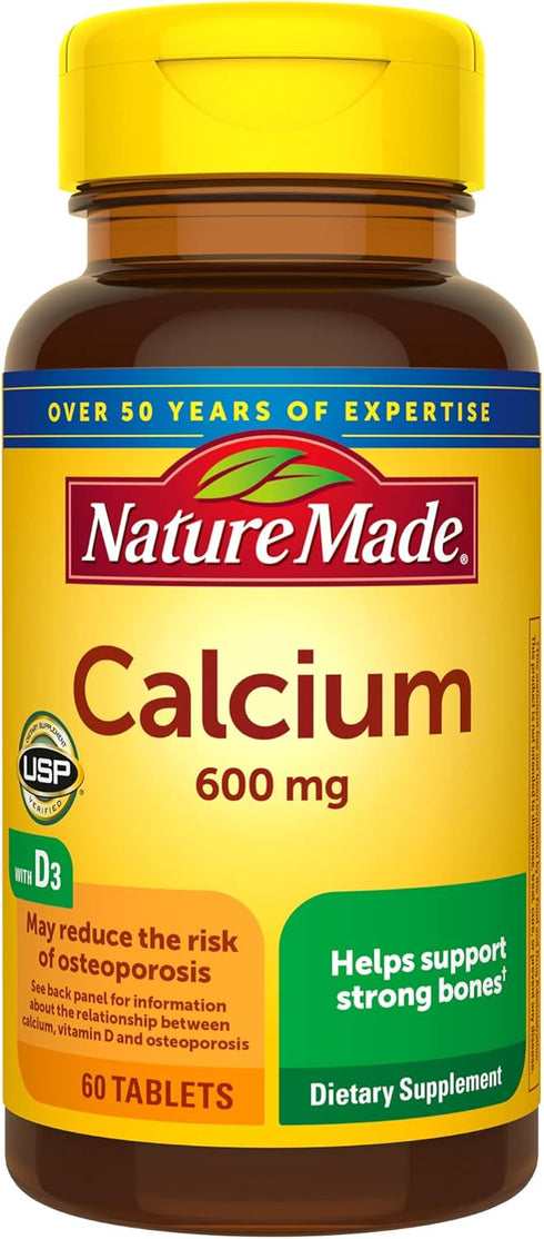 Nature Made Calcium 600 mg with Vitamin D3, Dietary Supplement for Bone Support, 60 Tablets...