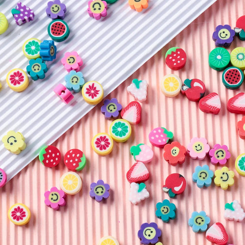 200pcs Mixed Fruit Spacer Beads Smile Face Beads Color Polymer Clay Beads, for DIY Jewelry Bracelet Earring Necklace Craft Making Supplies...