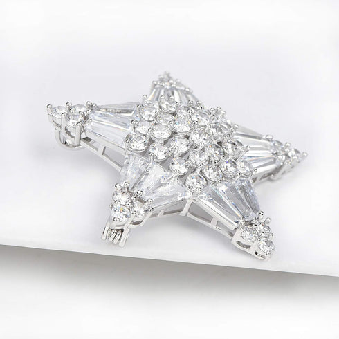 Women's Crystal Cubic Zirconia Winter Snowflake Star Shell Pearl Flower Brooch Pins Christmas Holiday Pendant Jewelry Clear Silver...