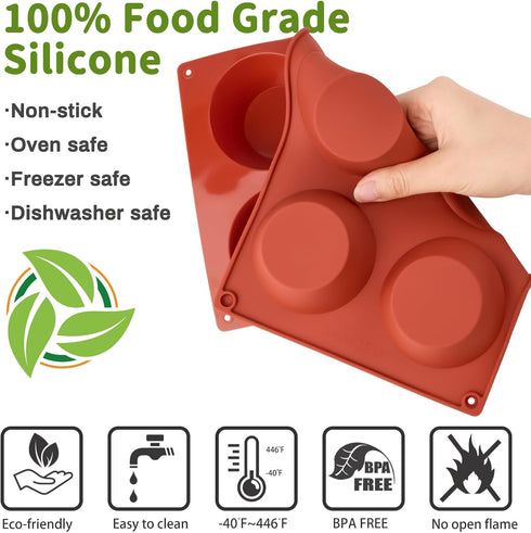 JOERSH 2-PK Silicone Texas Muffin Pans Non-Stick 6 Cups 3 Inch Regular Cupcake Baking Pans, Silicone Molds for Egg Muffins, Cupcakes...