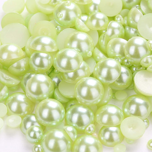 Dowarm 1000 Pieces Flatback Half Pearls, Flat Backed Round Half Pearls Beads for Crafts Jewelry, Mixed Size 4mm 6mm 8mm 10mm 12mm 14mm (Light Gree...