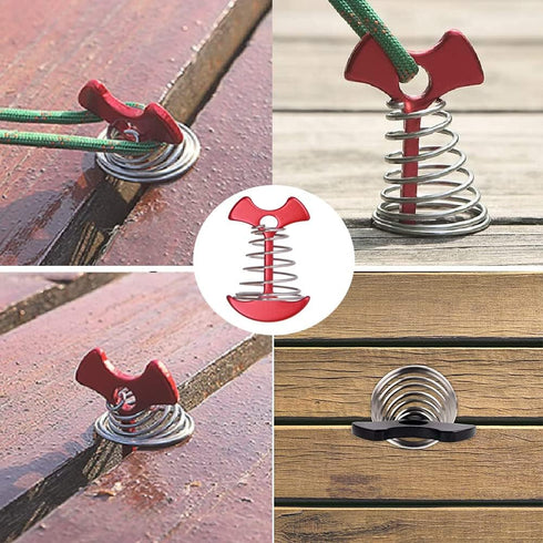 AKAOK 4 Pcs Fish Bone Tent Floor Nail Alloy Spring Buckle Deck Anchor Nail Adjustable Plywood Hook Accessories Outdoor Party Camping Wind Rope Hoo...
