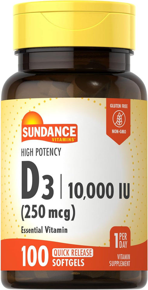 Sundance Vitamin D3 10,000 IU (250 mcg) | 100 Softgels | High Potency Formula | Non-GMO and Gluten Free Supplement...