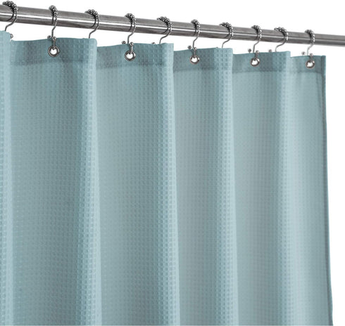 Stall Shower Curtain Fabric 36 x 72 Inch, Waffle Weave, Hotel Luxury Spa, 230 GSM Heavy Duty, Water Repellent, Blue Pique Pattern Decorative Bathr...
