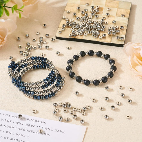 Fashewelry 200pcs 304 Stainless Steel Round Beads Flat Round Spacer Beads 6mm Metal Loose Beads for DIY Beading Bracelet Necklace Jewelry Making H...