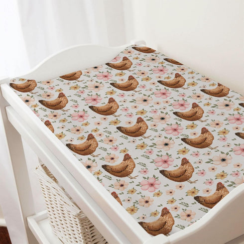 Vintage Hens Chicken Boho Floral Changing Pad Cover Farm Animals Change Table Pad Cover for Baby Boys Girls Soft Breathable Stretchy Snug Fitted B...