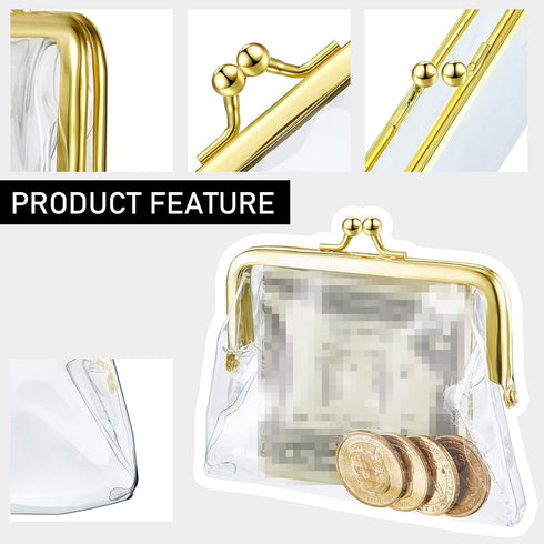 Weewooday 3 Pieces Clear Coin Purse Small Clear Wallet for Women Transparent Change Purse Kiss Lock Plastic PVC Coin Wallet (Gold)...