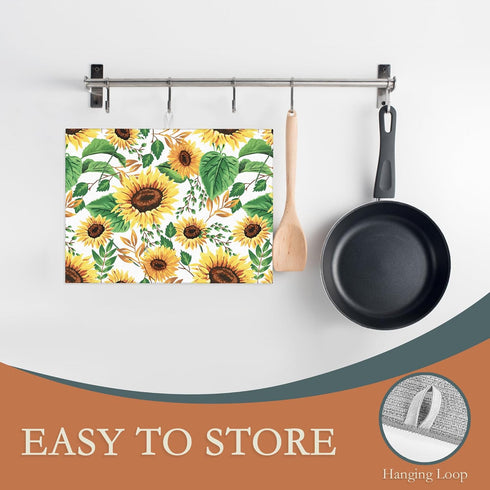 Summer Sunflowers Dish Drying Mats 18x24 Inch,Leaves Dish Pad Drying Rack Mat for Kitchen Counter Ultra Absorbent Microfiber Dishware Coffee Maker...