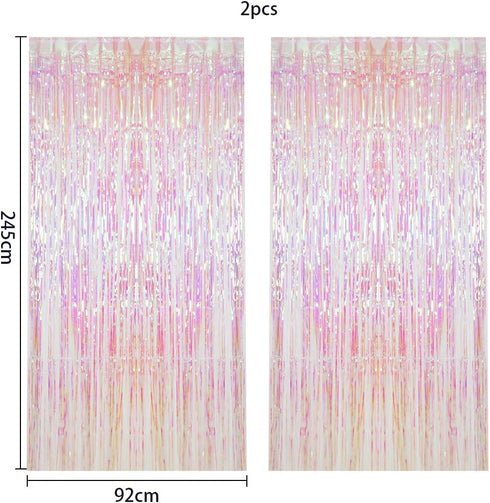 CCINEE 2pcs Metallic Foil Fringe Curtain Transparent Pink Backdrop Decorative Door Window Curtain for Birthday Party Baby Shower Wedding Decoratio...