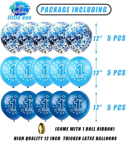 BEISHIDA 1st Boy Happy Birthday Confetti Balloons,First Birthday Decorations 12 Inch Large Navy Blue Latex Helium Balloons Perfect for Baby 1st bi...