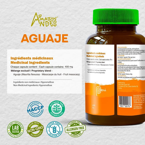 Amazon Andes Aguaje Capsules - Female Health Supporter and Hormone Balancer - Wild Harvested in Peru and sustainably sourced - Non GMO, Fairly tra...