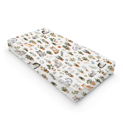 Watercolor Cats Boho Leaves Flowers Changing Pad Covers Cute Cats Tropical Plants Diaper Change Table Pad Sheets for Girl Boy Soft Breathable Stre...