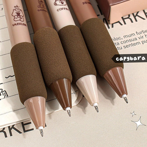 4 Pcs Gel Ink Pens Retractable Pens Cute Coffee Capybara Pen 0.5mm Black Ink Pen Writing Pens Office School Supplies for Girls Boys Women Men (Cof...