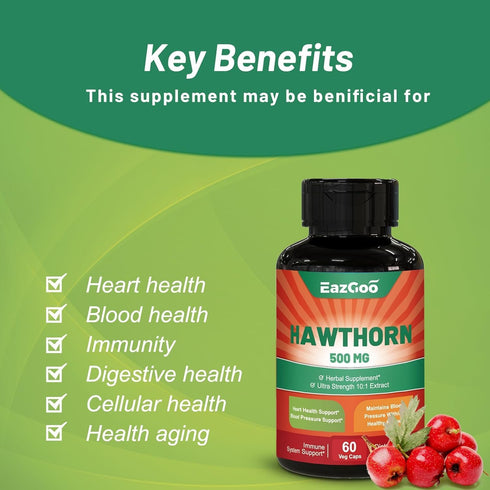 Hawthorn Berry Capsules-10:1 High Strength Extract from 5000mg Fresh Berries- Antioxidant, Circulation Support-Hawthorne Supplement with Hibiscus ...