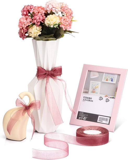 WILLBOND 50 Yard Organza Ribbon Sheer Chiffon Stain Ribbons Dusty Rose Fading Craft for Easter Day Valentines Christmas Wedding Gift Wrapping Bouq...