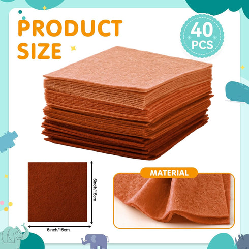 Hlonon 40Pcs Brown Felt Fabric Sheets, 6 x 6 Inch Pre-Cut Felt Sheet for DIY Crafts Sewing Patchwork Art Projects, 4 Colors...