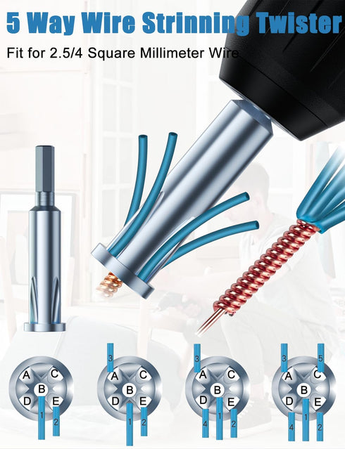 Wire Twister Tool for Drill - 3 Way/ 5 Way Wire Stripper and Electrical Wire Twister Tool for Power Drill - 3pcs Wire Nut Twisting and Wire Stripp...