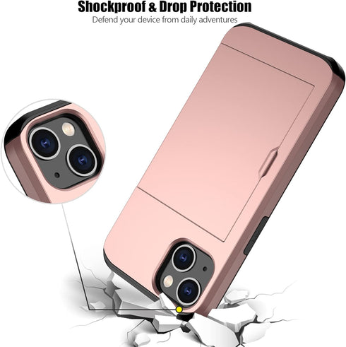 Nvollnoe Compatible with iPhone 15 Case with Card Holder Heavy Duty Protective Dual Layer Shockproof Hidden Card Slot Slim Wallet Phone Cover for ...