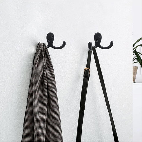 Coat Hooks Hardware, 10Pcs Wall Hooks Heavy Duty Hooks for Hanging Coats No Rust Double Robe Hook Wall Mounted for Key Towel Bags Cup Hat (Black)...