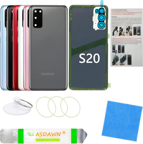 Galaxy S20 Rear Back Glass Cover Replacement with All The Adhesive+Pre-Installed Camera Lens+Installation Manual+Repair Tools for Samsung Galaxy S...