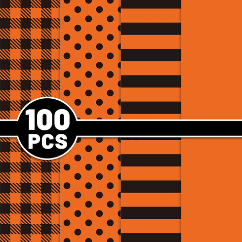 Whaline 100 Sheet Fall Tissue Paper 4 Design Orange Black Plaid Stripe Polka Dots Wrap Tissue Paper Autumn Gift Wrapping Accessory for Fall Celebr...