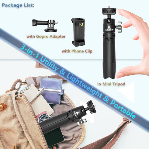 Extendable Selfie Stick Tripod for Gopro/Cell Phone/Camera, Mini Tripod with Gopro Adapter & Phone Holder, Portable Vlog Travel Selfie Phone Tripo...