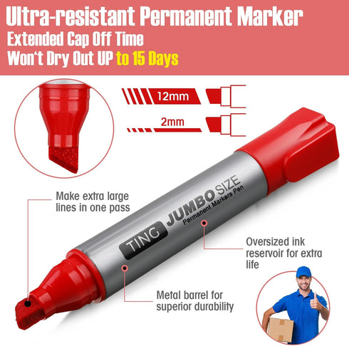 10 Pack Jumbo Permanent Markers Bulk Large Chisel Tip Permanent Markers Big Huge Poster Markers Quick Drying Markers Waterproof Markers for Office...