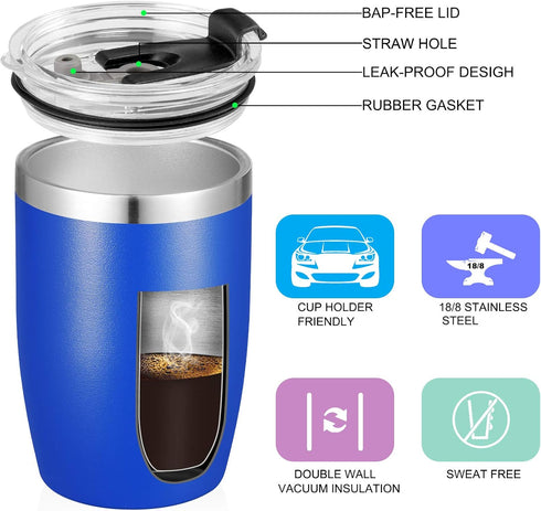 VEGOND Stainless Steel 12 oz Tumblers bulk Vacuum Insulated Double Wall Travel Tumbler with Lid and Straw Reusable Tumbler, Royal Blue 1 Pack...