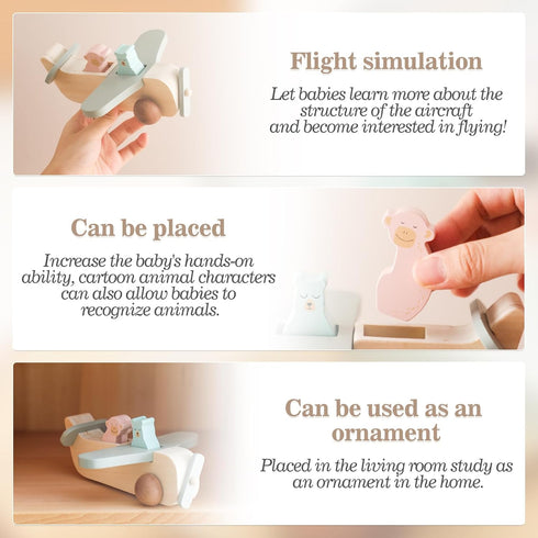 ibwaae Wooden Airplane Toys, Air Transport Vehicles Play Set, Wooden Pull Games, STEM Learning Gift Montessori Toy for Baby Toddler Boys Girls...