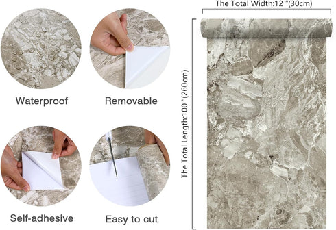 12"x100" Marble Contact Paper Matte Marble Wallpaper Peel and Stick Countertops for Kitchen Waterproof Brown Removable Self Adhesive Contact Paper...