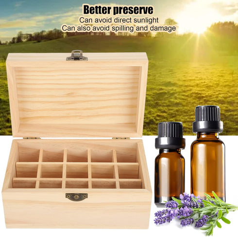 FILFEEL Essential Oil Wooden Box 15 Slot Essential Oil Storage Case Pine Wood Essential Oils Organizer Holder for Home, 18.2 x 11.5 x 9 cm...