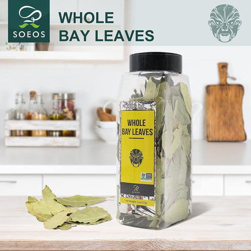 Soeos Bay Leaves Whole, 2 oz(57g), Non-GMO Verified, Dried Bay Leaf, Freshly Packed to Keep Fresh, Bay Laurel Herbs for Cooking,Bay Laurel Leaf, D...