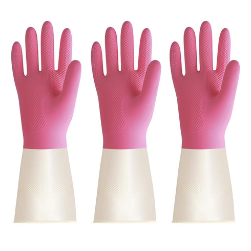 BOOMJOY Latex Cleaning Gloves, Heavy Duty Dishwashing Gloves, Reusable Medium Gloves for Kitchen, Bathroom, Gardening, Working, Pet Care - Pink-Be...