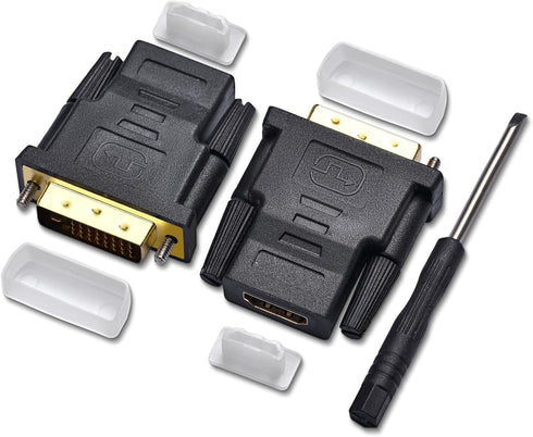 DVI to HDMI, Bidirectional DVI (DVI-D) to HDMI, Male to Female Adapter, 2-Pack?(24+1) Male Adapter with Gold-Plated for Computer, Monitor, Project...