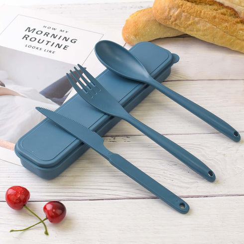 Large Portable Cutlery Set, Reusable Plastic Utensils Set with Case, Knife Fork and Spoon Sets Travel Flatware, Camping Utensil Sets for Lunch Box...
