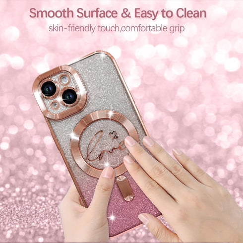 ZIYE Magnetic Case Designed for iPhone 15 Glitter Case Luxury Plating Love Heart Compatible with MagSafe Clear Case with Camera Protector Protecti...