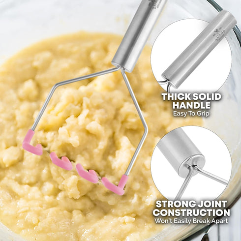 Zulay Kitchen Non-Scratch Potato Masher Kitchen Tool - Durable Stainless Steel Wrapped In Premium Silicone Mashed Potatoes Masher - Versatile Mash...