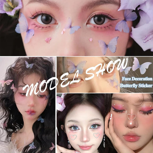 Glitter Rhinestones Pearl Butterfly Stickers for Eye Face Makeup Decoration Heart Star Gems Shiny Fairy Bow Butterflies Self Adhesive Body Hair Je...