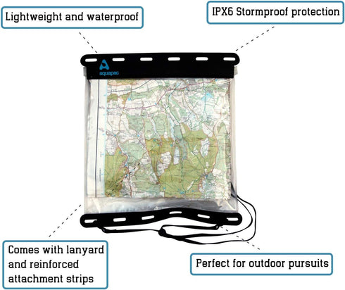 Aquapac Kaituna Waterproof Map Holder - Waterproof Cover for Reading Map while Outdoors or Hiking - Clear Plastic Case for Kayaking- Large Waterpr...
