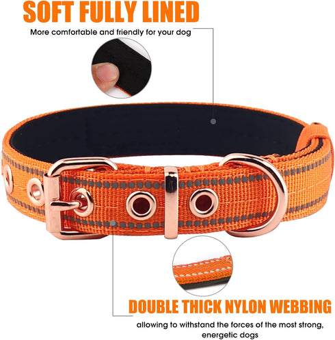 Neoprene Padded Dog Collar,Nylon Dog Collar for Small Medium Large Dogs,Heavy Duty Dog Collar with Metal Buckle,Adjustable Reflective Dog Collar (...