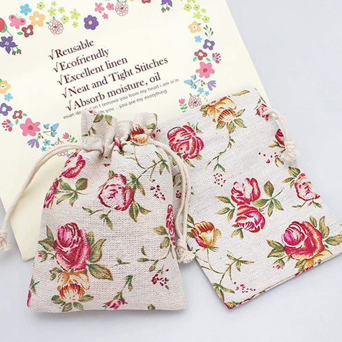 24 Pack Rose Double Drawstring Burlap Bags Gift Burlap Favor Bag Reusable Linen Bags Jewelry Pouches Sacks for Wedding Party, 5.5"x 4", Presents F...